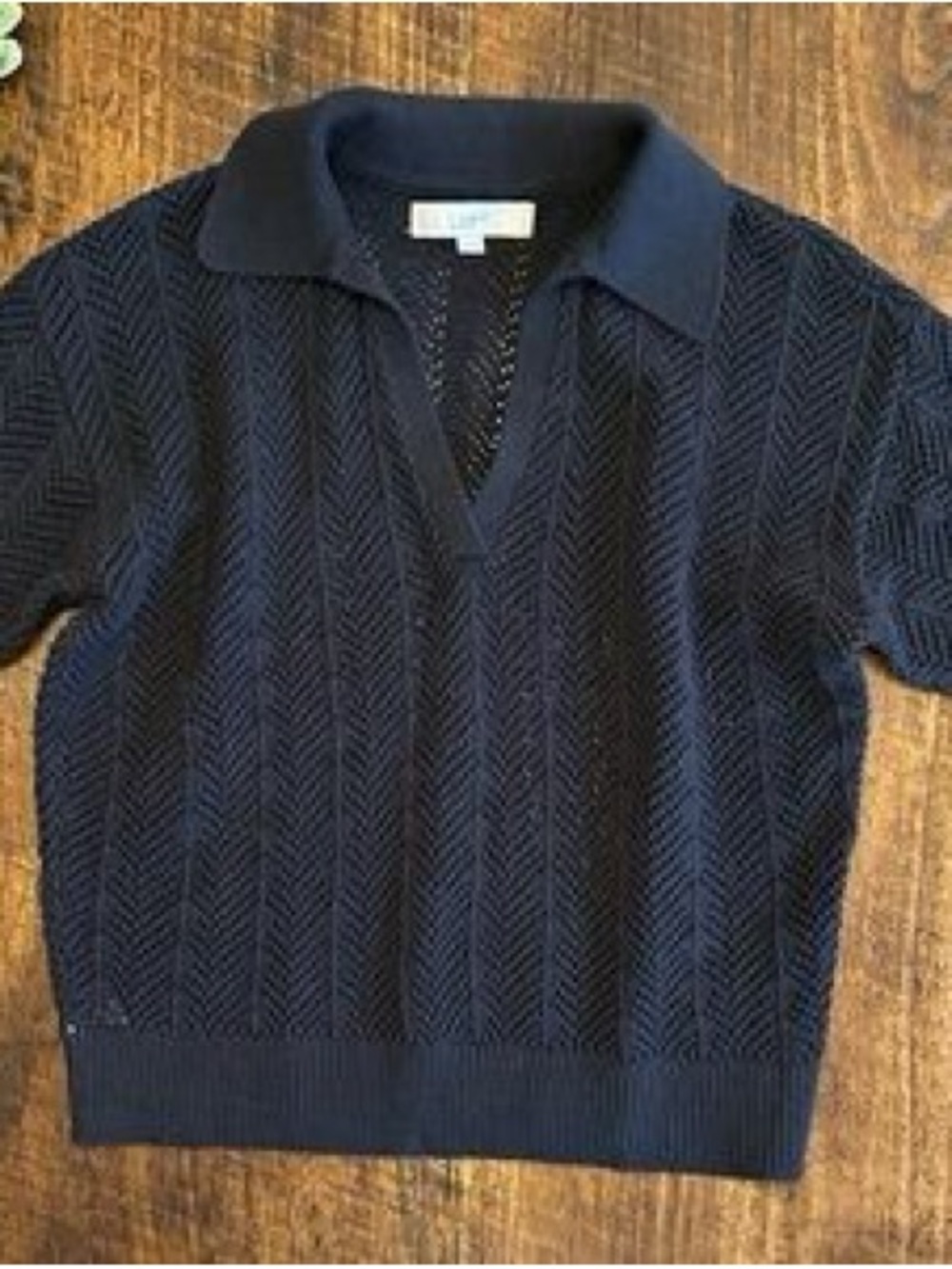 LOFT Navy V-Neck Short-Sleeve Knit Sweater